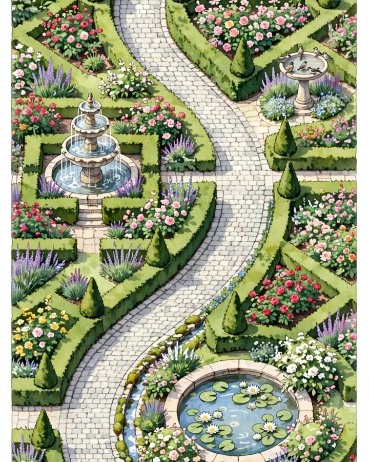 The Fountain Courtyard chapter, with lily pools and rills